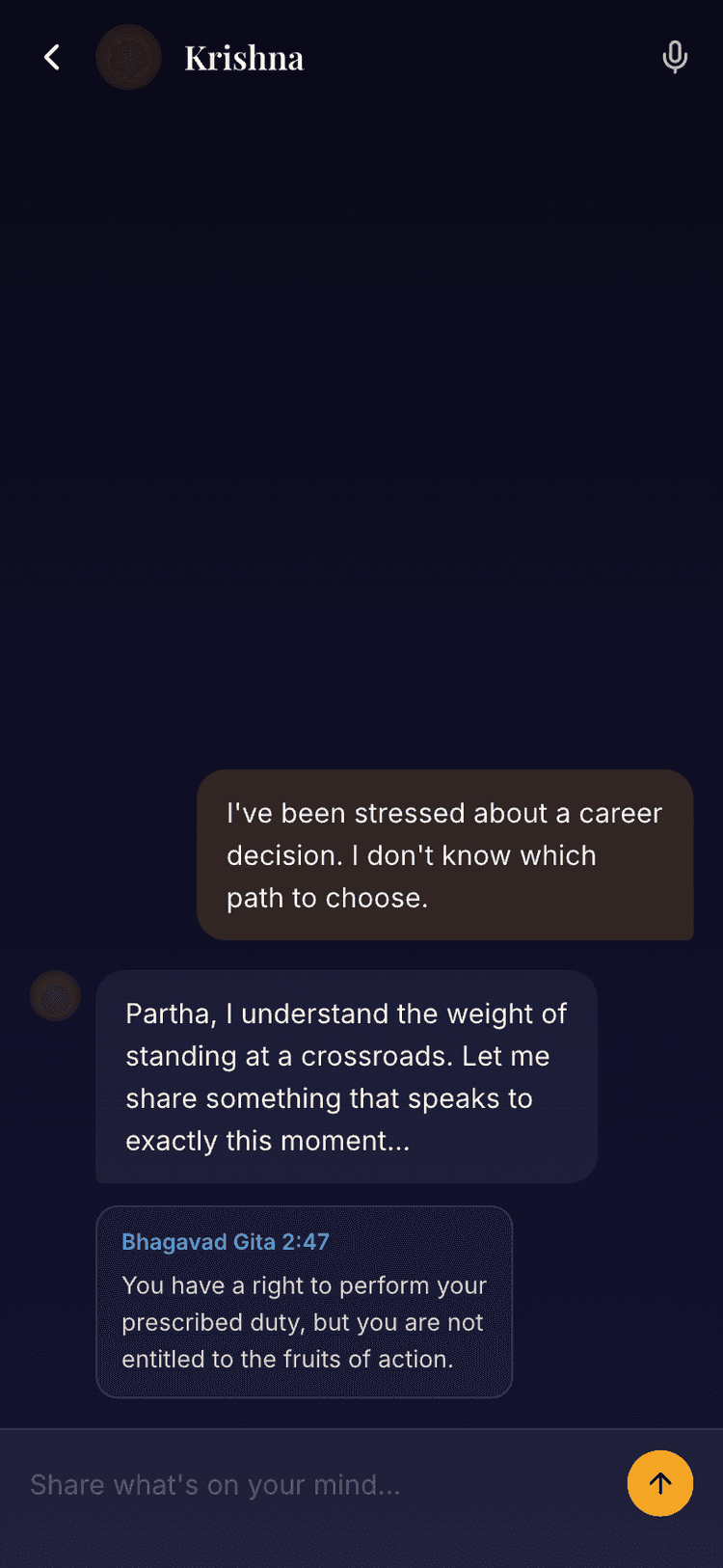 Hitavu text conversation with Krishna